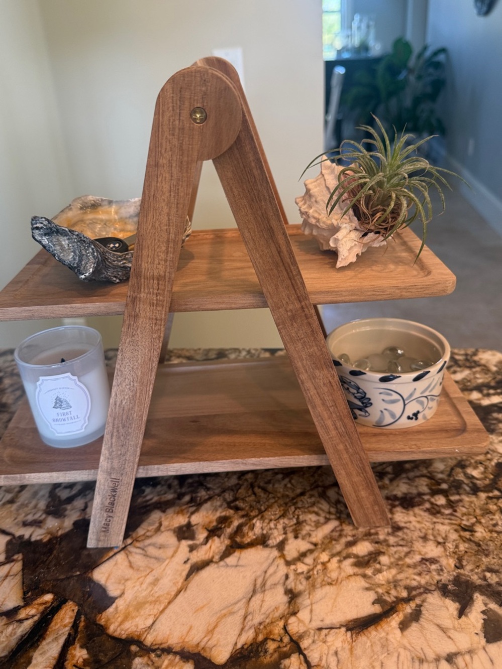 Two-Tier Wooden Display Stand - Natural Wood